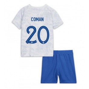Frankrike Kingsley Coman #20 Bortaställ Barn VM 2022 Kortärmad (+ Korta byxor)
